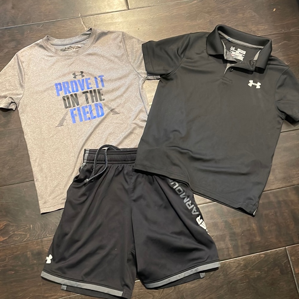 Boys Youth Sz Sml - Under Armour Dry-fit shirt, golf dri-fit polo and shorts
